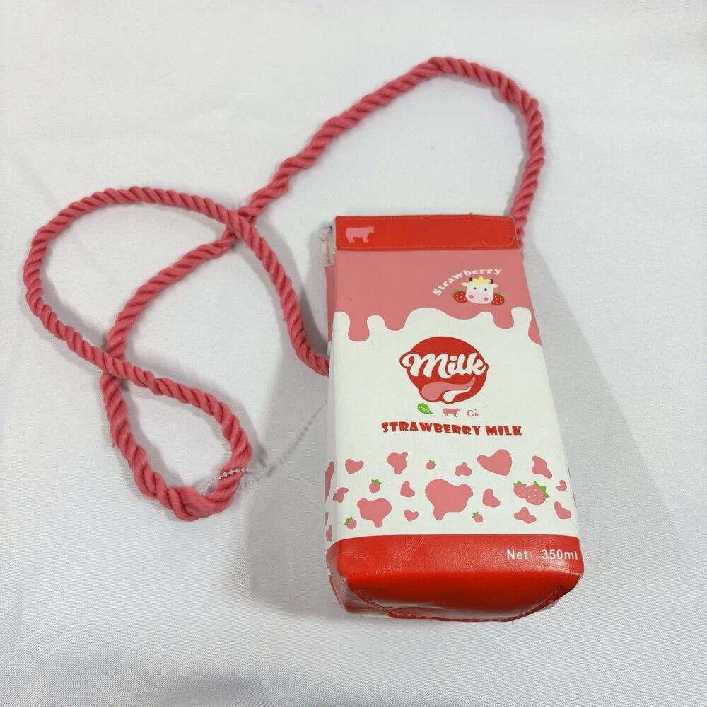 STRAWBERRY MILK Carton Purse Bag Tote Crossbody Shoulder Pink Strap White Pastel